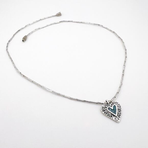 Vintage Handmade Liquid Silver Turquoise Heart Pendant Choker Necklace (EUC) - Picture 3 of 9